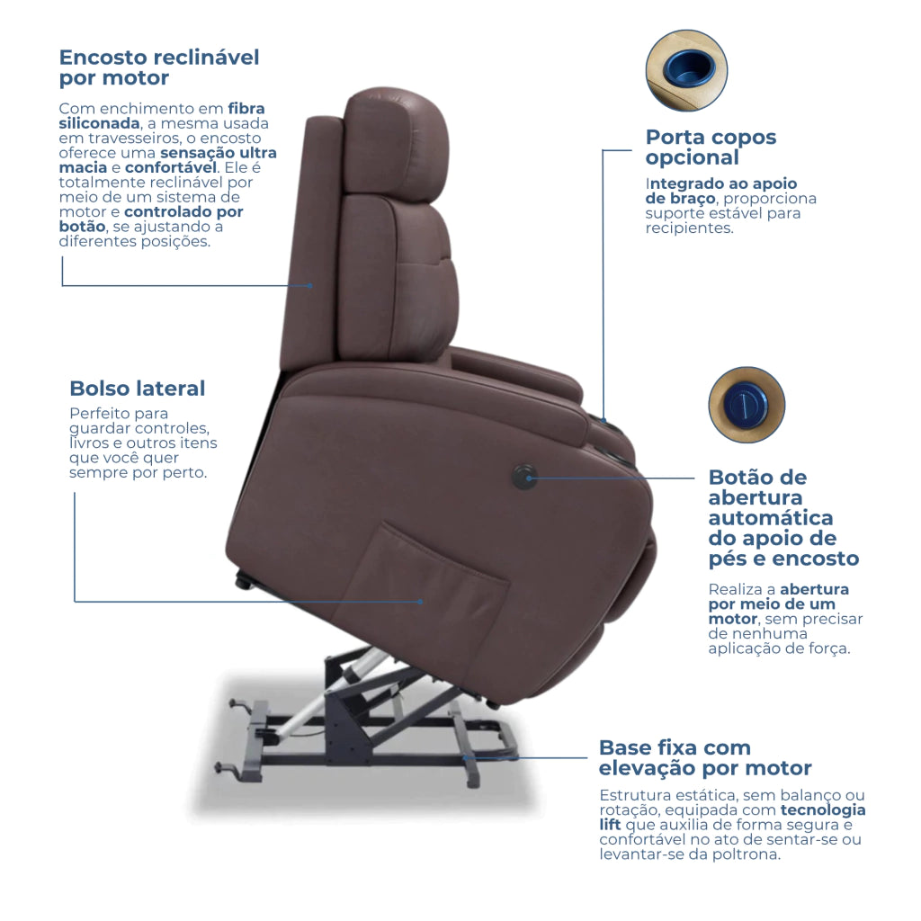 Poltrona Reclinável Damie Elétrica Fixa com Elevação