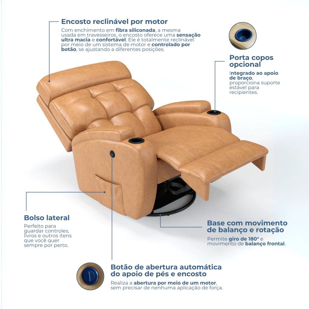 Poltrona Reclinável Damie Elétrica Giro e Balanço