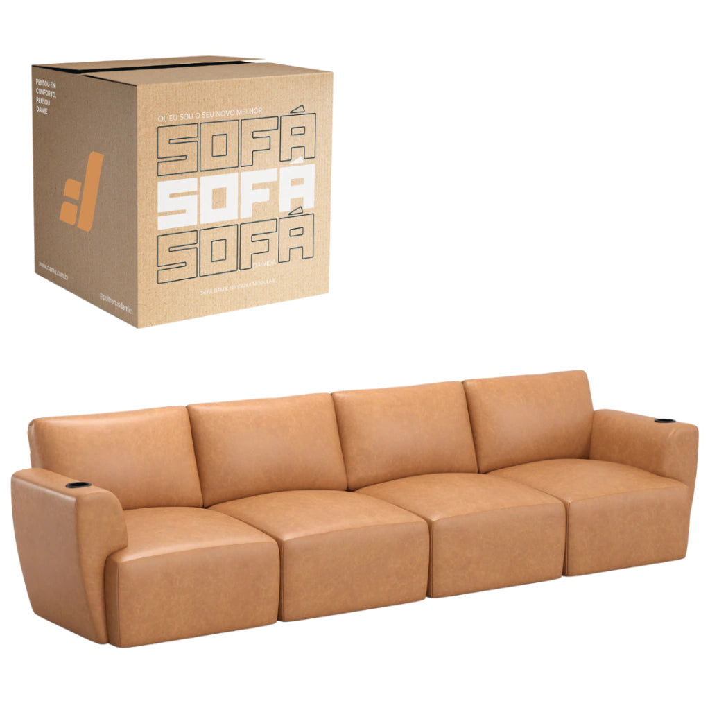 Sofá Damie Na Caixa Modular 4 Lugares + Apoio de Pé Grátis (Puff)