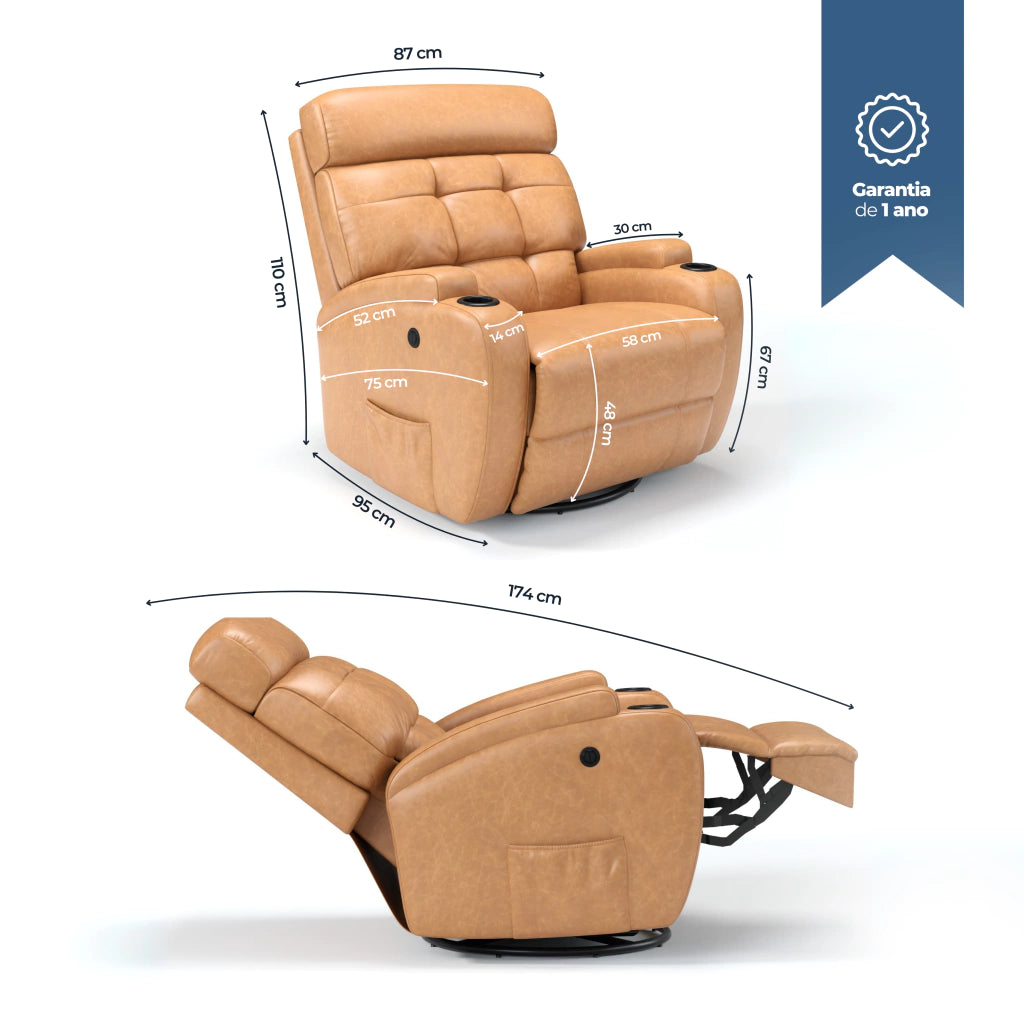 Poltrona Reclinável Damie Elétrica Giro e Balanço