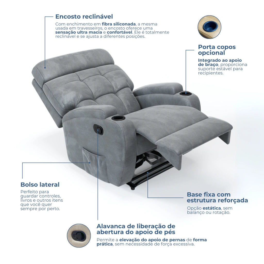 Poltrona Reclinável Damie Manual Fixa com Gatilho