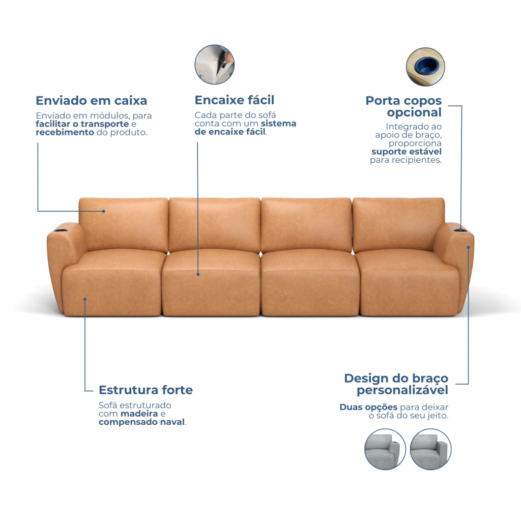 Sofá Damie Na Caixa Modular 4 Lugares + Apoio de Pé Grátis (Puff)