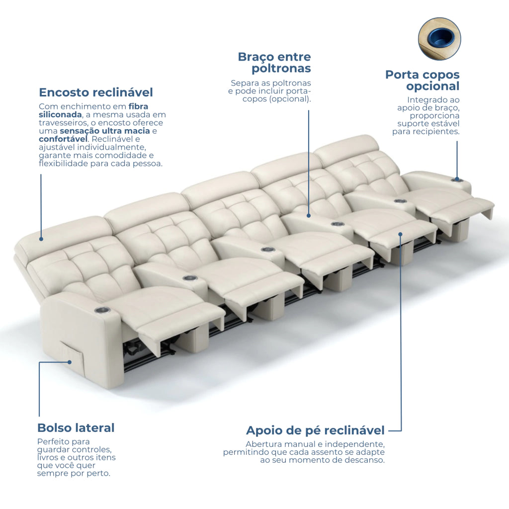 Poltrona Cinema Damie 5 Lugares COM Braço no meio - Manual