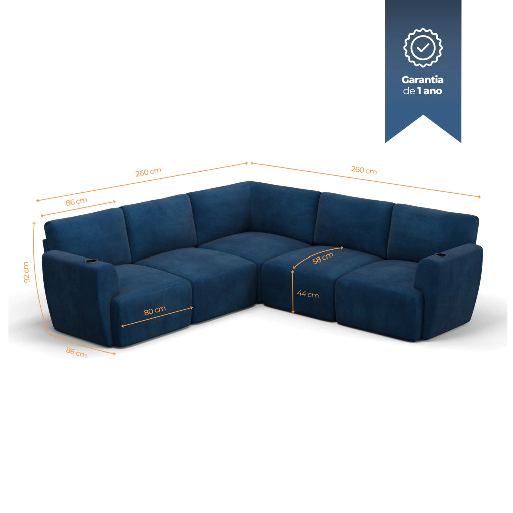 Sofá Damie Na Caixa Modular 5 Lugares em L + Apoio de Pé Grátis (Puff)