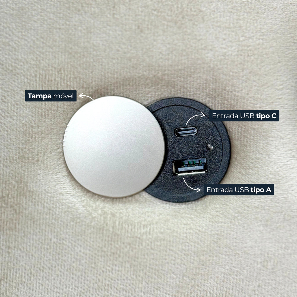 Carregador USB tipo A e tipo C