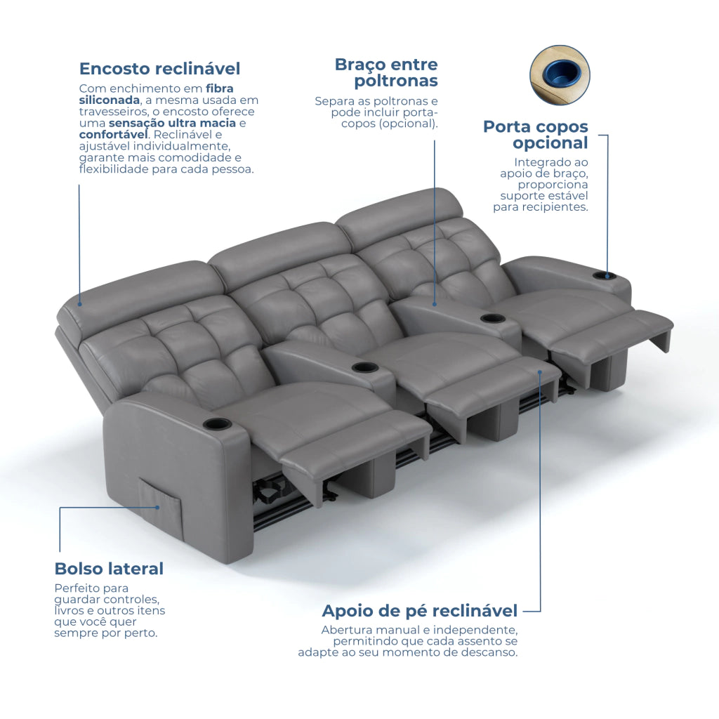 Poltrona Cinema Damie 3 Lugares COM Braço no meio - Manual