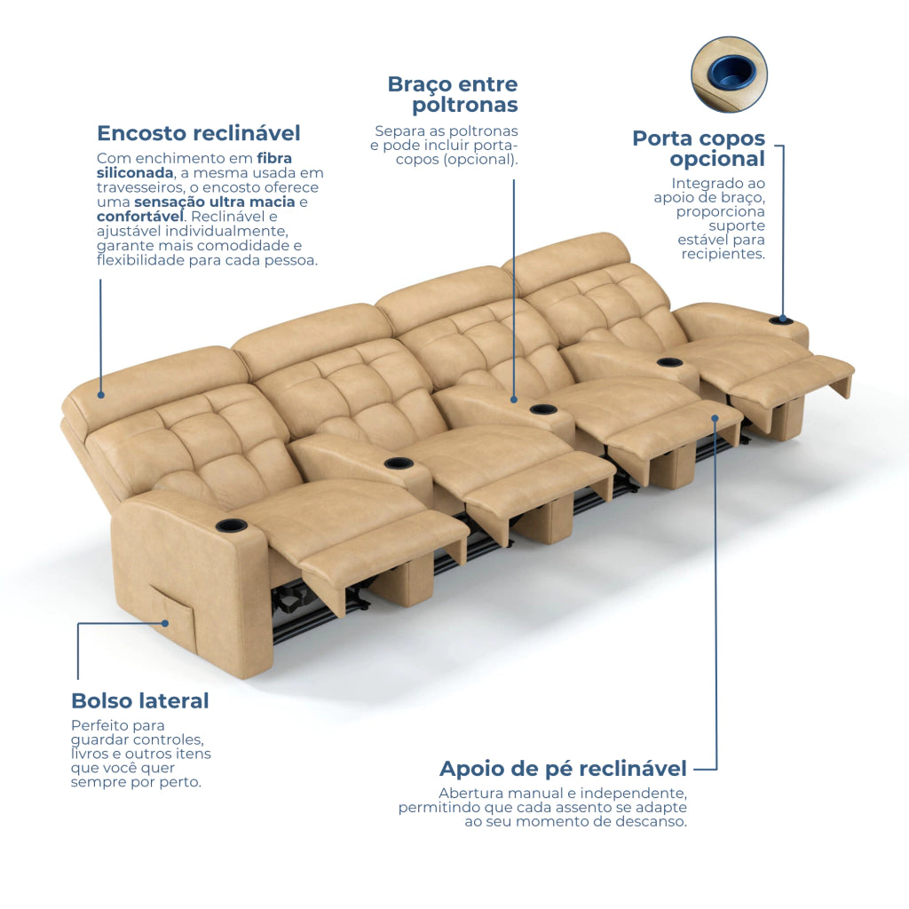 Poltrona Cinema Damie 4 Lugares COM Braço no meio - Manual